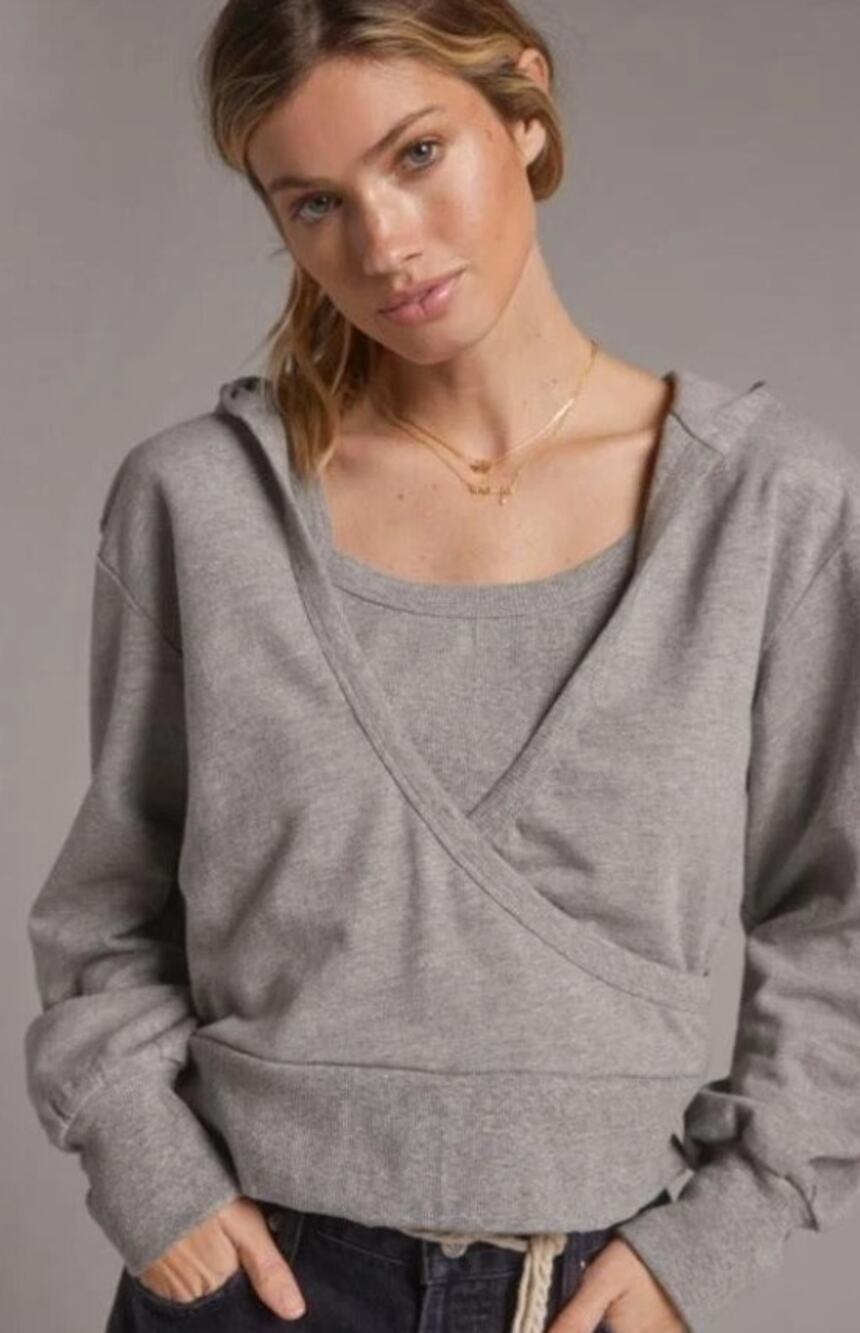 EUC Anthropologie Cut-Out Gray Hoodie Top - Large
